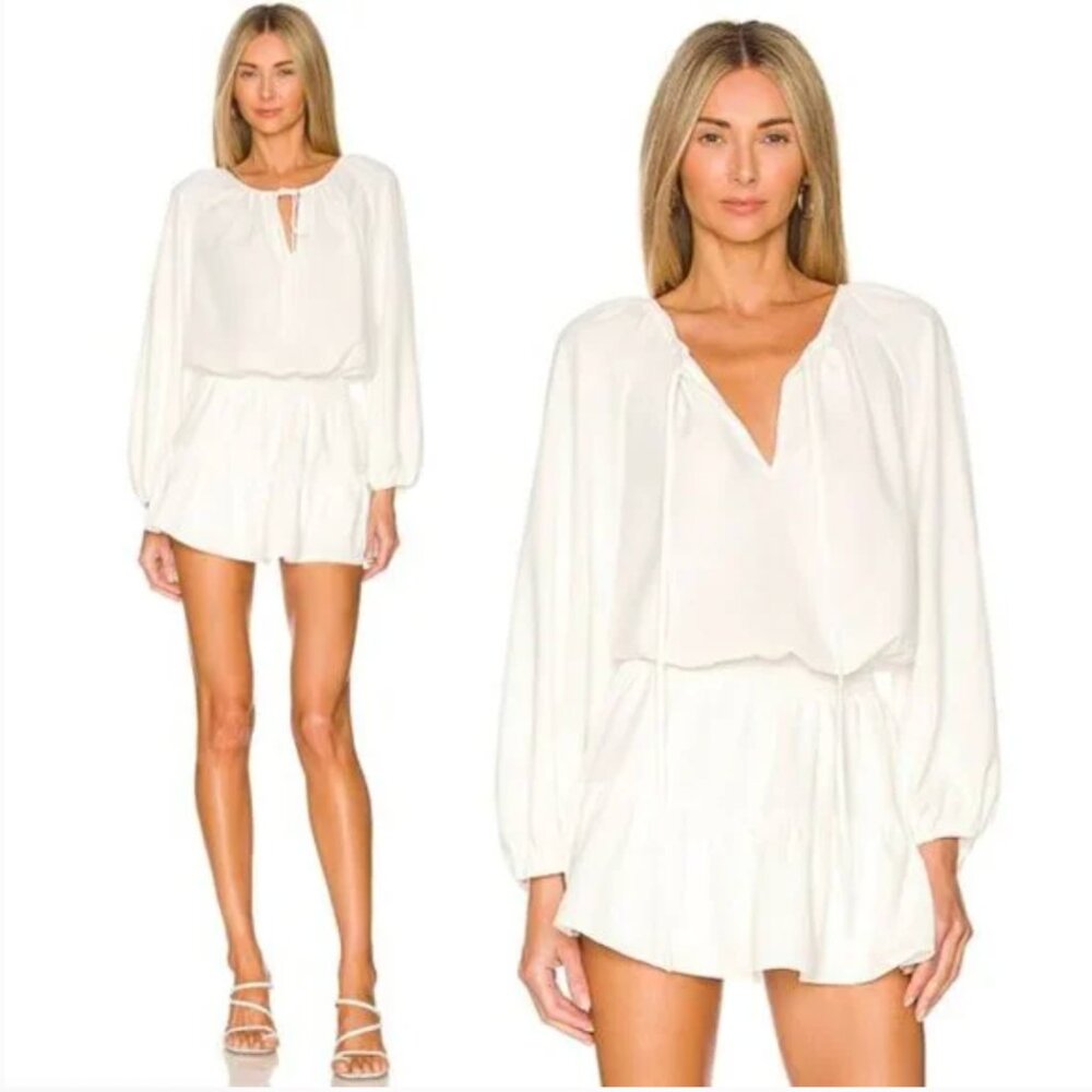 Amanda Uprichard x REVOLVE‎ Charleigh Romper Dress Smocked Ruffle Ivory Large